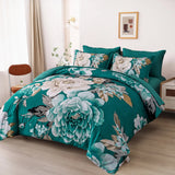 Pure Haven green floral 3‑Piece Comforter Set - Front View