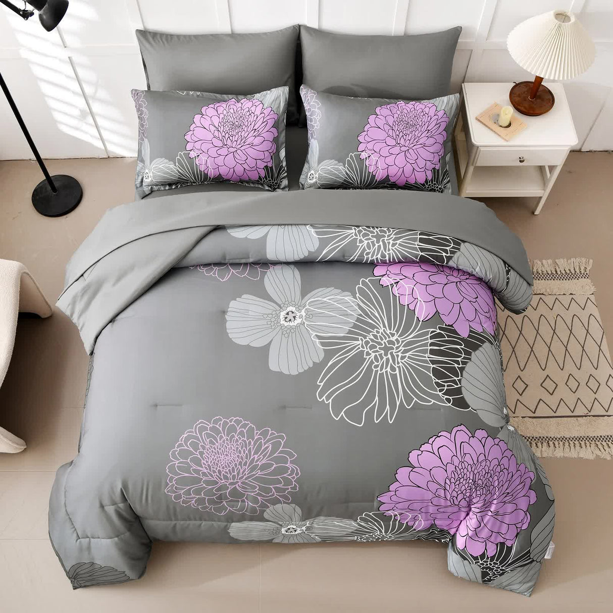 Cloud Nine grey purple Bedding ??3??iece Comforter Set for Everyday Chill