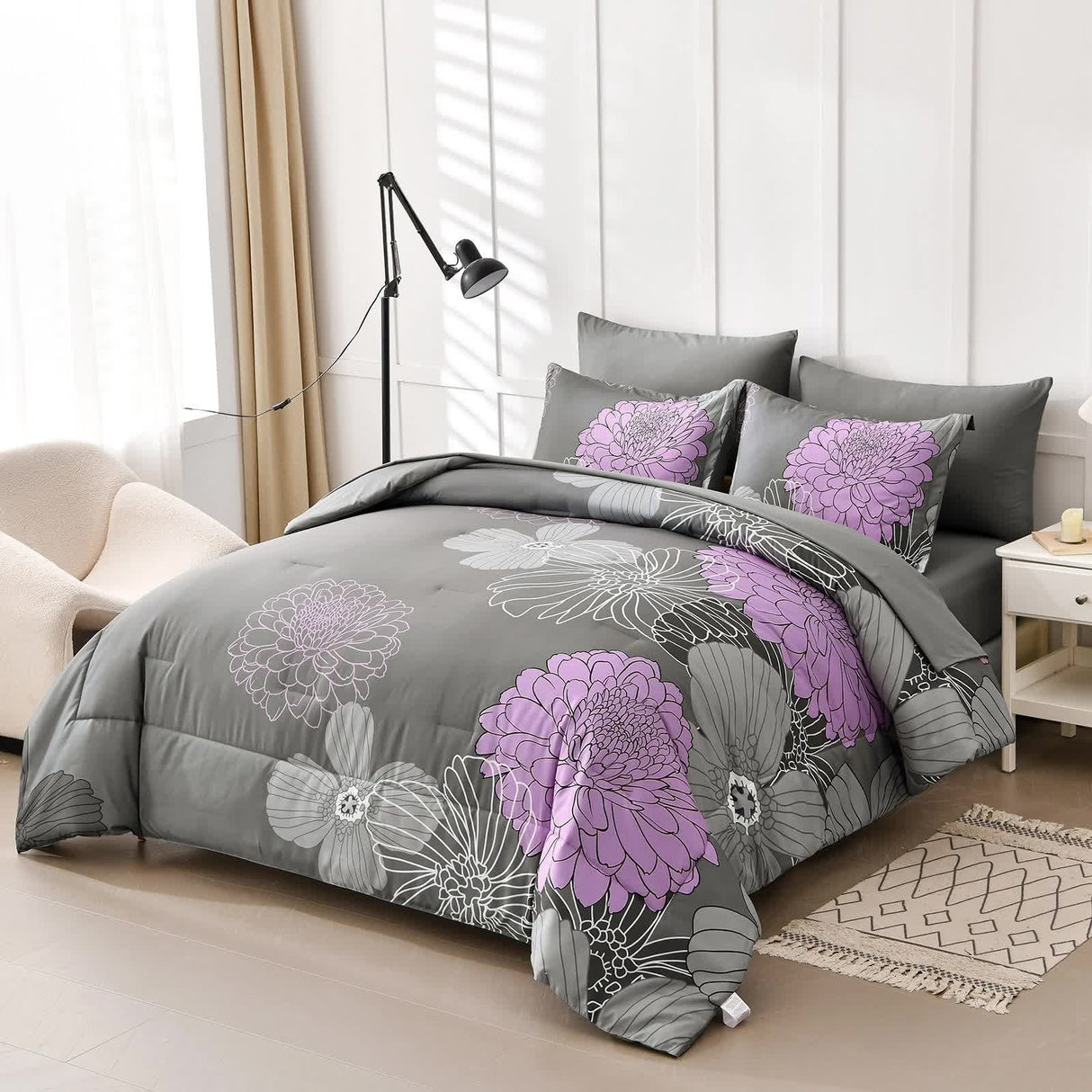Cloud Nine grey purple Bedding ??3??iece Comforter Set for Everyday Chill