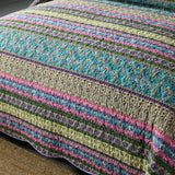 Grenn Teal Boho style Printed Bedspread Quilt Set + Pillowcases - 45-Degree Angle