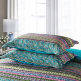 Grenn Teal Boho style Printed Bedspread Quilt Set + Pillowcases - Rear View