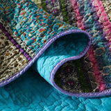 Grenn Teal Boho style Printed Bedspread Quilt Set + Pillowcases - Low Angle