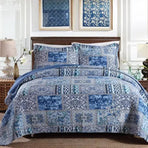 Boho Blue Quilted Coverlet & Pillow Set: Vibrant, Cozy Elegance - king
