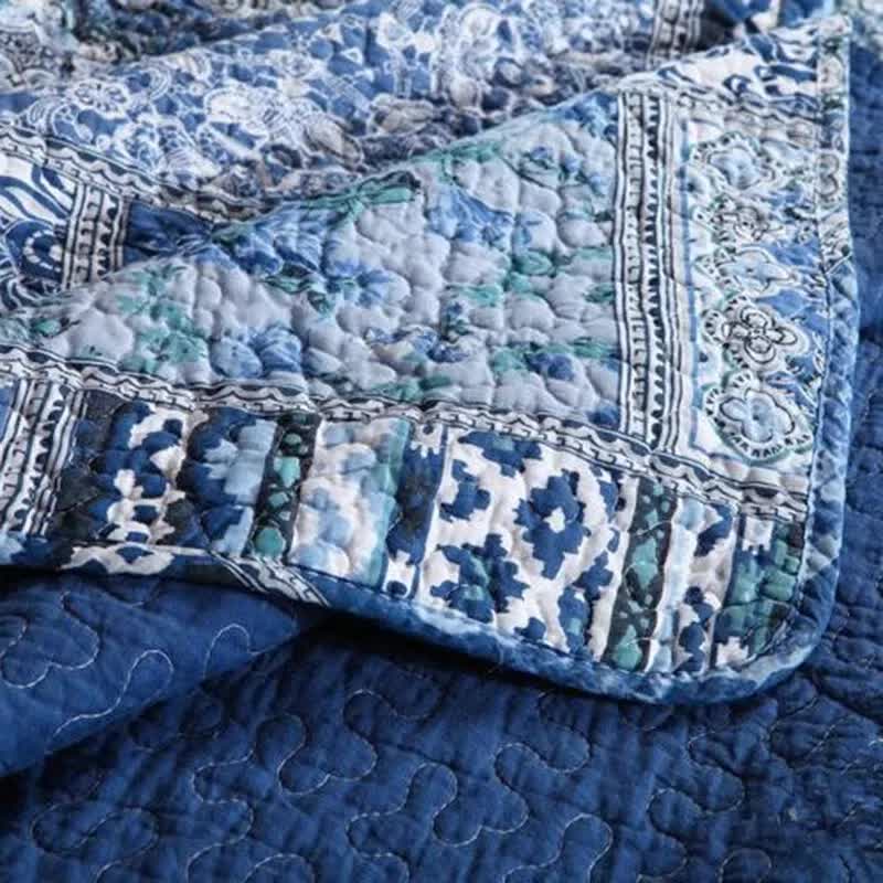 Boho Blue Quilted Coverlet & Pillow Set: Vibrant, Cozy Elegance - king