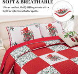 Elegant Red, greem & White Christmas Queen Bedspread Set - Side View