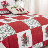 Elegant Red, greem & White Christmas Queen Bedspread Set - Rear View