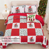 Elegant Red, greem & White Christmas Queen Bedspread Set - Close-Up Angle