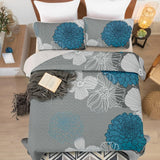 Grey Azure Bloom Quilted Coverlet Bedspread Set with Pillow Covers - Front View