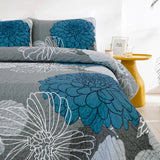 Grey Azure Bloom Quilted Coverlet Bedspread Set with Pillow Covers - Side View