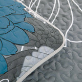 Grey Azure Bloom Quilted Coverlet Bedspread Set with Pillow Covers - 45-Degree Angle