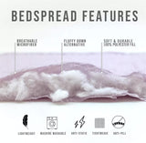 Grey Azure Bloom Quilted Coverlet Bedspread Set with Pillow Covers - Close-Up Angle