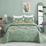 Meadow Butterfly Green Quilted Bedspread Set with Floral Details and Pillowcases