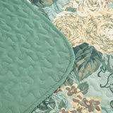 Meadow Butterfly Green Quilted Bedspread Set with Floral Details and Pillowcases - Low Angle