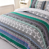 Romantic Blush green grey 3 Pc Bedspread & Pillow Cover Set - Top-Down View