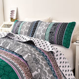 Romantic Blush green grey 3 Pc Bedspread & Pillow Cover Set - 45-Degree Angle