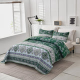 Breezy Tropical green Cozy 3 Pc Bedspread & Pillow Cover Set - Top-Down View
