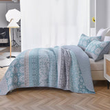 Peaceful Quilted coverlet and pillowcovers set: Relax and Unwind - Queen size - 45-Degree Angle