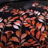 Black and Red  Leaves Quilted Bedspread & Pillowcase Set - Close-Up Angle