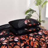 Black and Red  Leaves Quilted Bedspread & Pillowcase Set - Low Angle