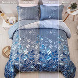 Blue Garden Coverlet Set with Quilted Floral Pattern and Pillowcases - Side View