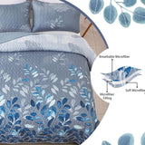 Blue Garden Coverlet Set with Quilted Floral Pattern and Pillowcases - Rear View