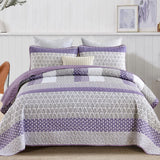 Bohemian Purple and White Quilted Bedspread or Coverlet Set and matching pillowcases
