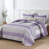 Bohemian Purple and White Quilted Bedspread or Coverlet Set and matching pillowcases - Front View