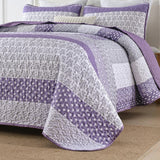 Bohemian Purple and White Quilted Bedspread or Coverlet Set and matching pillowcases - Side View