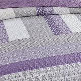 Bohemian Purple and White Quilted Bedspread or Coverlet Set and matching pillowcases - Top-Down View