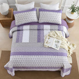 Bohemian Purple and White Quilted Bedspread or Coverlet Set and matching pillowcases - 45-Degree Angle