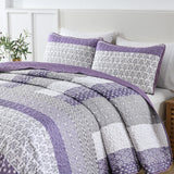 Bohemian Purple and White Quilted Bedspread or Coverlet Set and matching pillowcases - Rear View