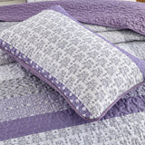 Bohemian Purple and White Quilted Bedspread or Coverlet Set and matching pillowcases - Close-Up Angle