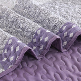 Bohemian Purple and White Quilted Bedspread or Coverlet Set and matching pillowcases - Low Angle