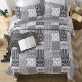 Autumn Maple Leaf Grey Cozy 3 Pc Bedspread & Pillow Cover Set - Side View