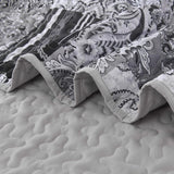 Autumn Maple Leaf Grey Cozy 3 Pc Bedspread & Pillow Cover Set - Close-Up Angle