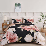 Blossom Trio Quilted Coverlet Set with Pillowcases (Black, Red & Pink
