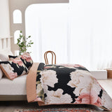 Blossom Trio Quilted Coverlet Set with Pillowcases (Black, Red & Pink - Top-Down View