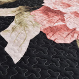 Blossom Trio Quilted Coverlet Set with Pillowcases (Black, Red & Pink - Rear View