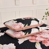 Blossom Trio Quilted Coverlet Set with Pillowcases (Black, Red & Pink - Low Angle
