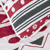 Vintage Christmas Print Queen Bedspread Set - Rear View