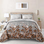 Brown Verdant Quilted Ensemble with Flower Motifs bedspread  and Pillowcases