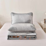 Brown Verdant Quilted Ensemble with Flower Motifs bedspread  and Pillowcases - Rear View