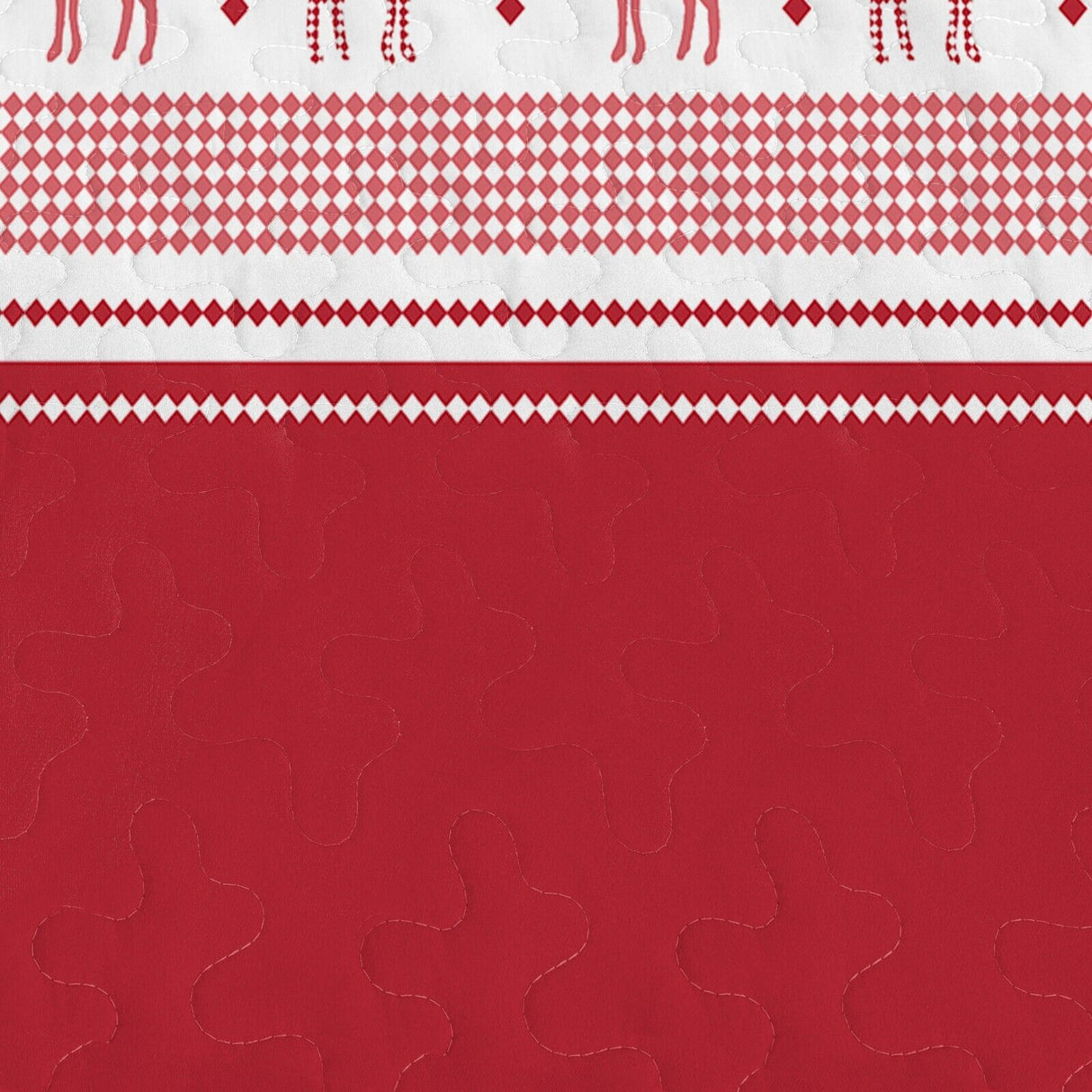 Joyful Red & white Reindeer Christmas Queen Bedspread Set