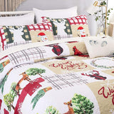 Festive Christmas Red & Green Queen Bedspread Set - Side View