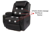 Recliner Lift Heat Massage Armchair Sofa Leather 2 Motor Chair Black - Side View