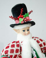 LUXURY CHRISTMAS CAROLLER ELF GREEN/RED 65CM - Side View
