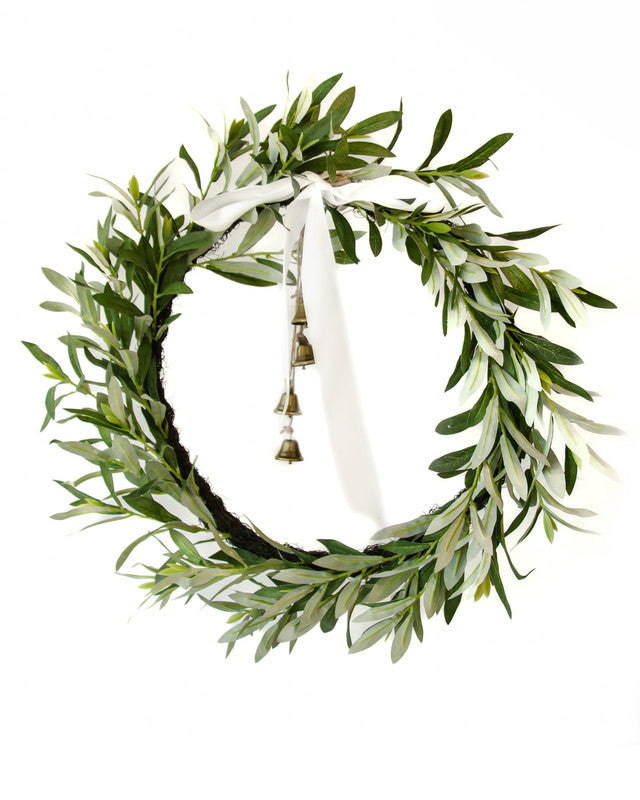 OLIVE WREATH WITH BOW & BELL 61CM