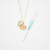 Gift Box - Aroma Necklace 925 Silver, Gold coated - Green Shell Paradise Peach (Pink) + Purify Oil Blend - 45-Degree Angle