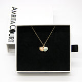 Gift Box - Aroma Necklace 925 Silver, Gold coated - Green Shell Paradise Peach (Pink) + Purify Oil Blend - Close-Up Angle