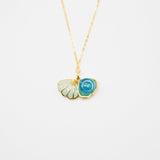 Gift Box - Aroma Necklace 925 Silver, Gold coated - Green Shell Ocean Breeze (Light blue) + Purify Oil Blend - Front View